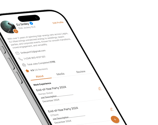 ShowKonnect app profile preview on a phone